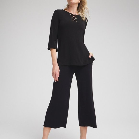 Chico's Pants - Chico's Travelers Wide Leg Pocket Cropped Black Pants Women's Size 3 (XL)